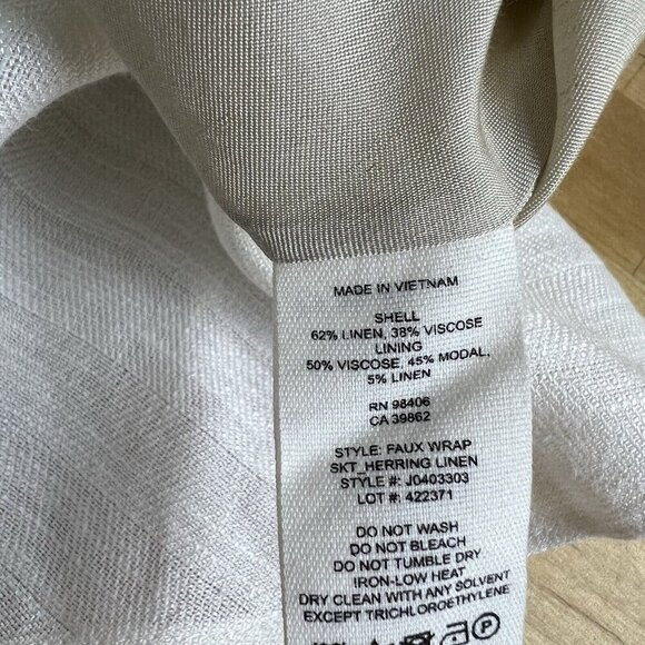 THEORY Midi Skirt White Woven Faux Wrap A Line Herring Linen Blend Size 8 - Picture 15 of 16